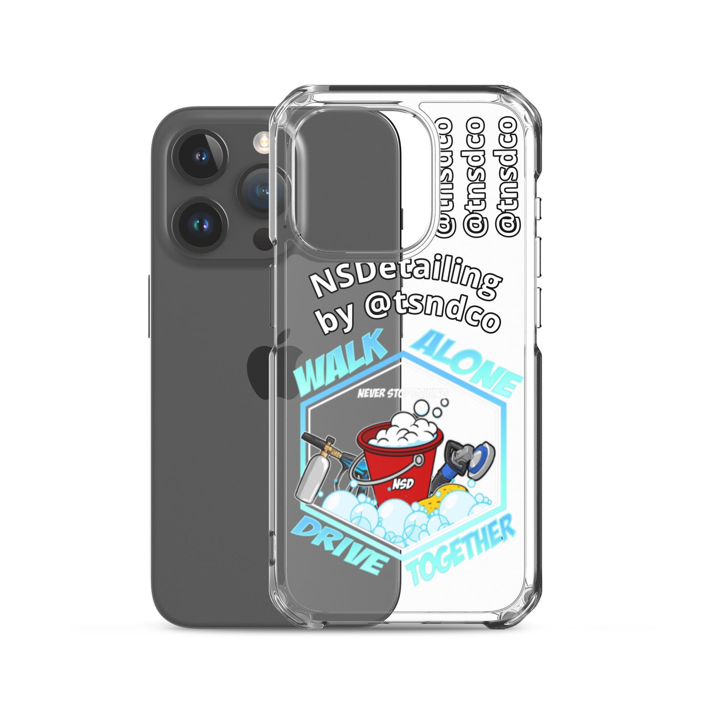 Clear "NSDetailing/@tnsdco" Case for iPhones