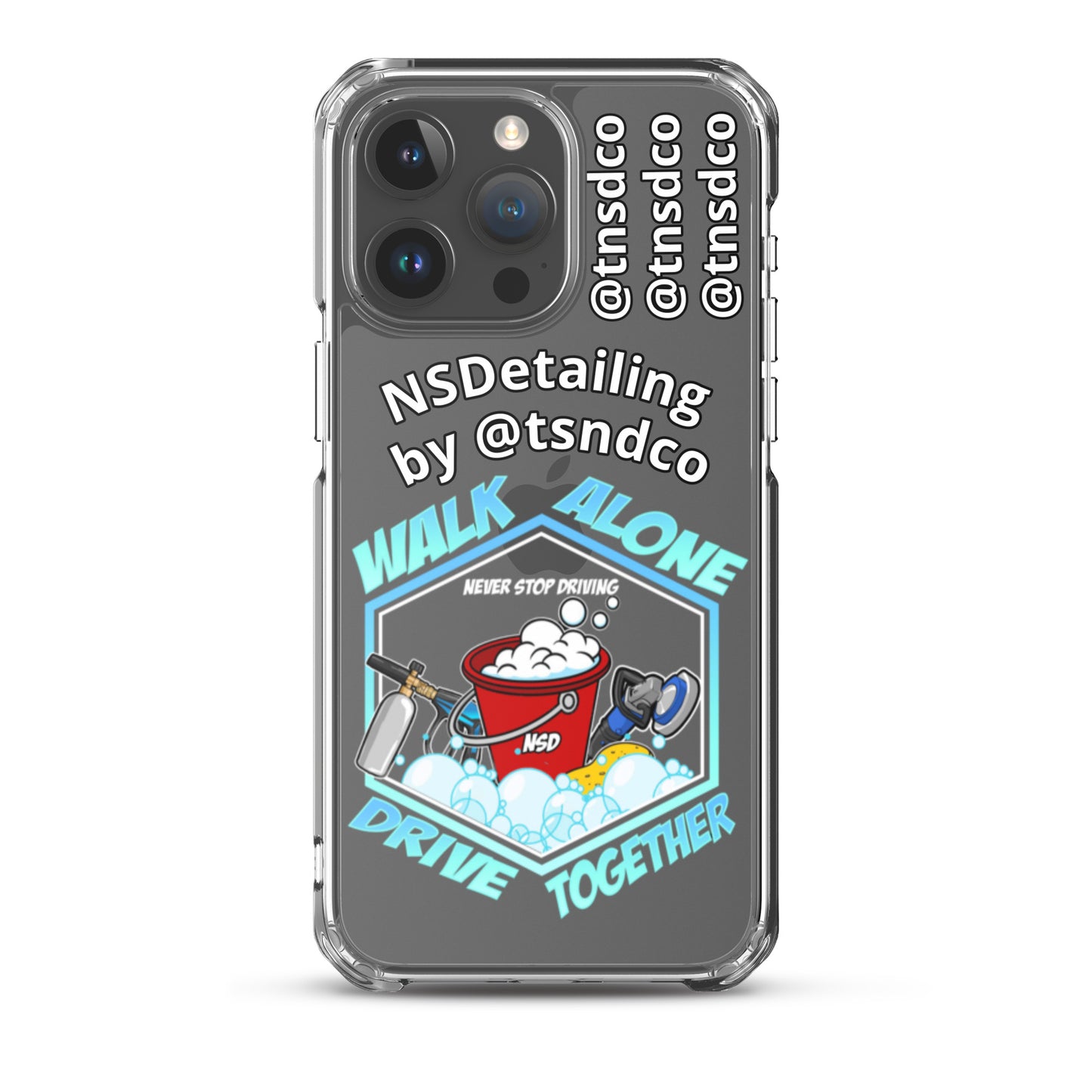 Clear "NSDetailing/@tnsdco" Case for iPhones